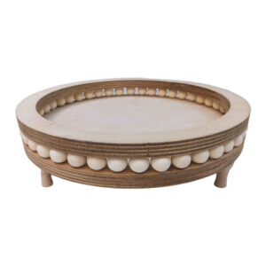 Ronde Houten Serveerplank met Voet – Cream Kleur