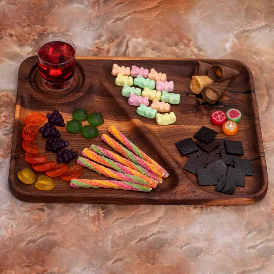 Minimalistisch rechthoekig houten dienblad – Drieledig snackdienblad