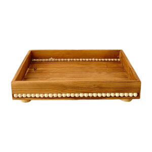 Decoratieve Houten Serveerplank met Parelversiering & Basis