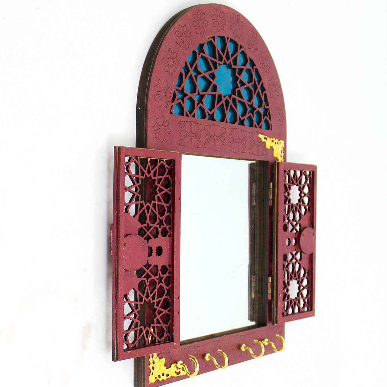 Handgemaakte Perzische Houten Wand Sleutelhanger – Magenta Spiegel