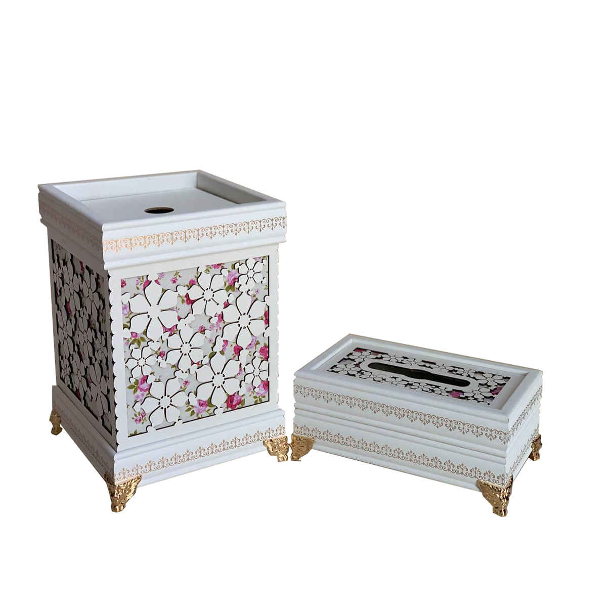 Houten Prullenbak & Tissuedoos Set – Afra