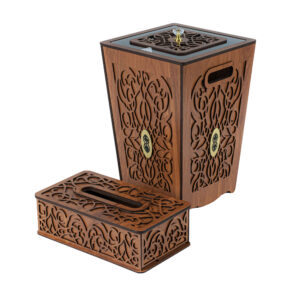 Houten Prullenbak & Tissuedoos Set – Traditioneel Ontwerp