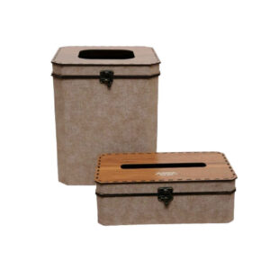 Houten Prullenbak & Tissuedoos Set met Scharnierend Deksel