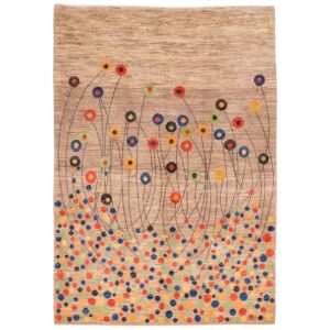 Ambachtelijk handgeknoopt Perzisch Gabbeh tapijt – Abstract bloemenontwerp, Crème, Wol