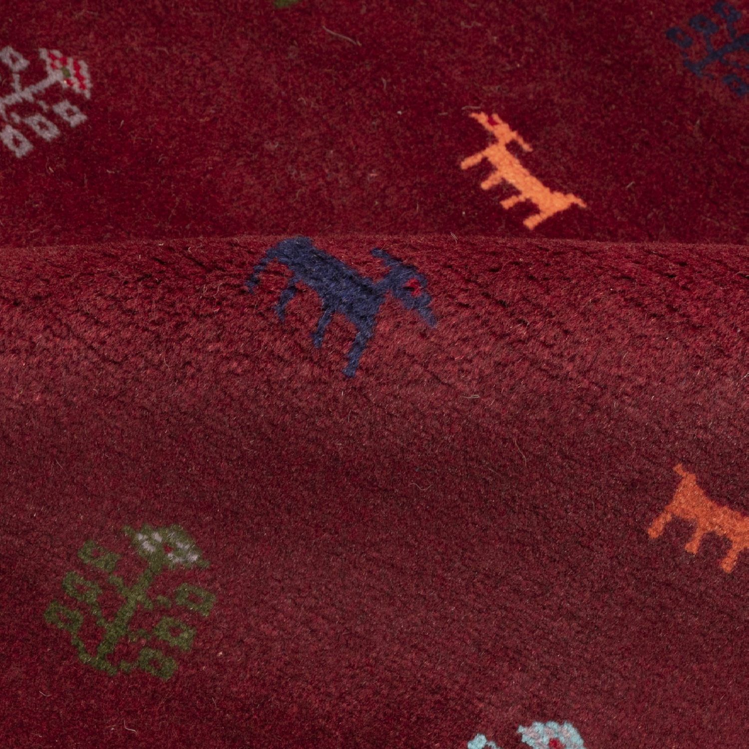 Authentiek handgeknoopt Perzisch minimalistisch Gabbeh tapijt met dierenmotieven – Rood, Wol