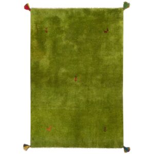 Authentiek handgeknoopt Perzisch minimalistisch Gabbeh tapijt – Effen, Groen, Wol