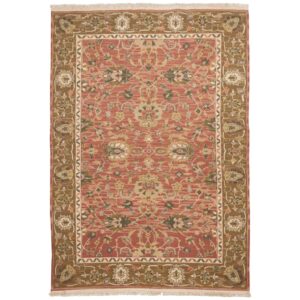Authentiek Perzisch Wol Kilim Tapijt Handgeweven in Fars met Rand Zalmkleurig