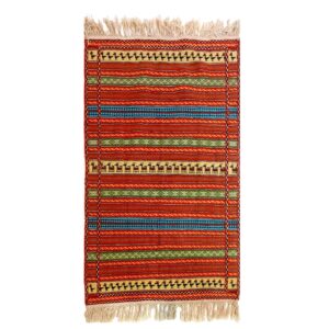 Authentiek Perzisch Wol Kilim Tapijt Handgeweven in Khorasan Gestreept Rood