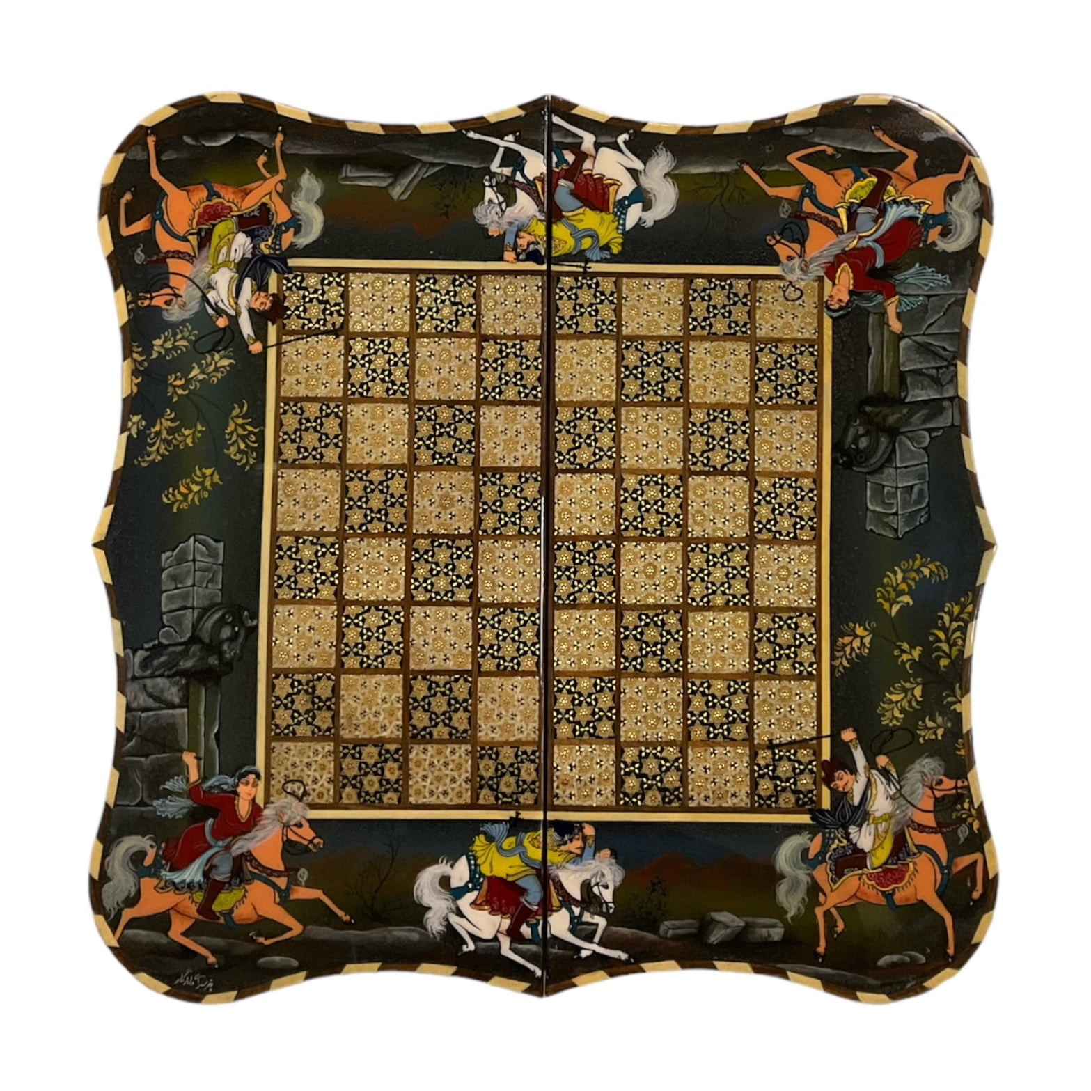 Inlegwerk Backgammonbord Artisan-Handgemaakt met Perzische Khatam-kari Elegantie
