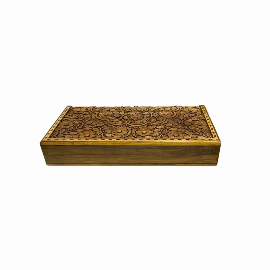 Backgammon Bord Handgemaakt met Bloemen op Notenhout
