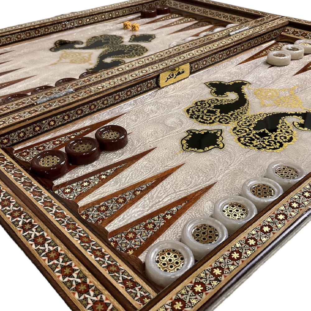 Inlegwerk Backgammonbord met Khatam-kari Artisan Vakmanschap