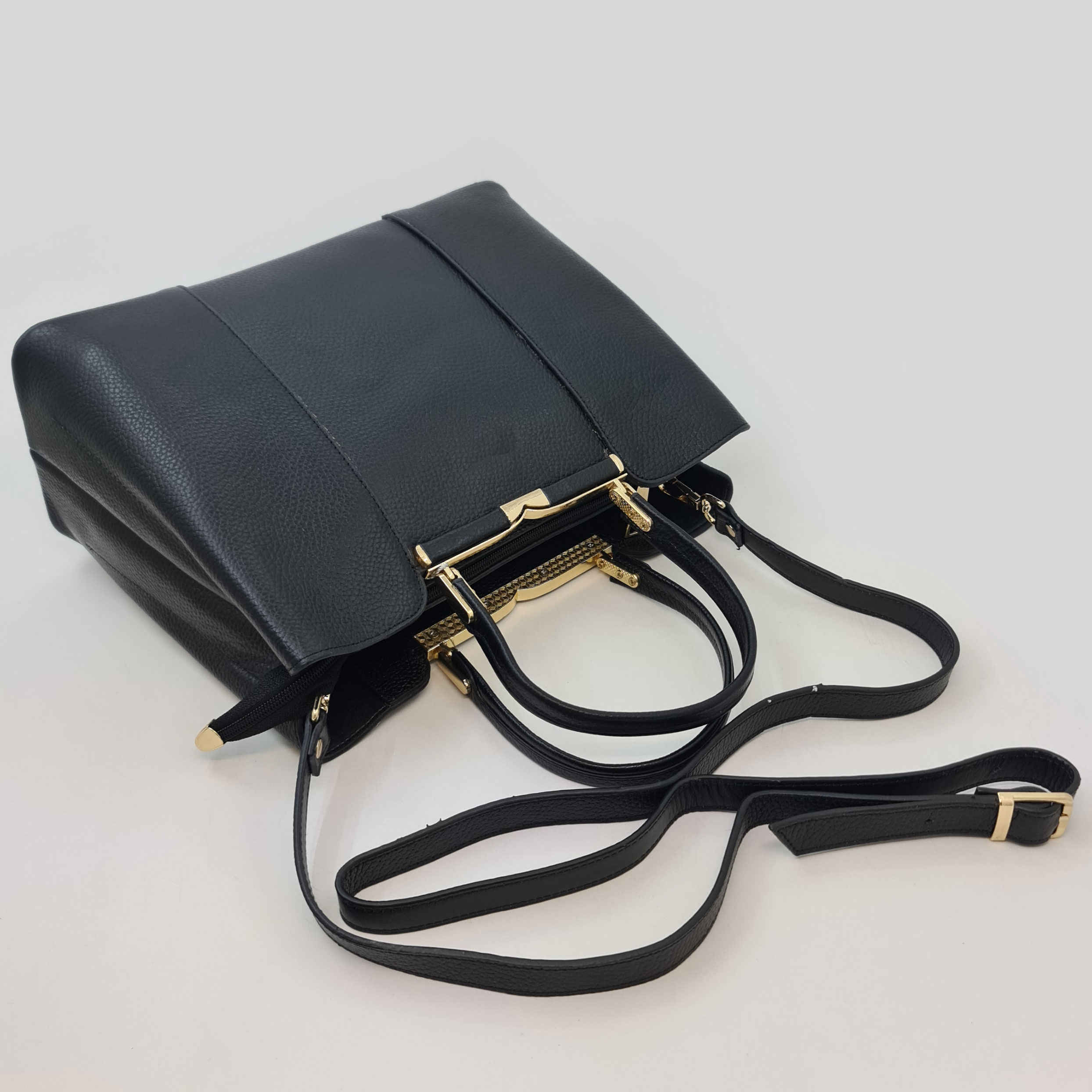 Zwarte Lederen Bauletto Handtas voor Dames