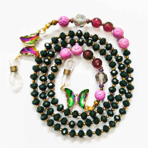 Gekralen Brillenketting – Groene Agaat & Vlinder