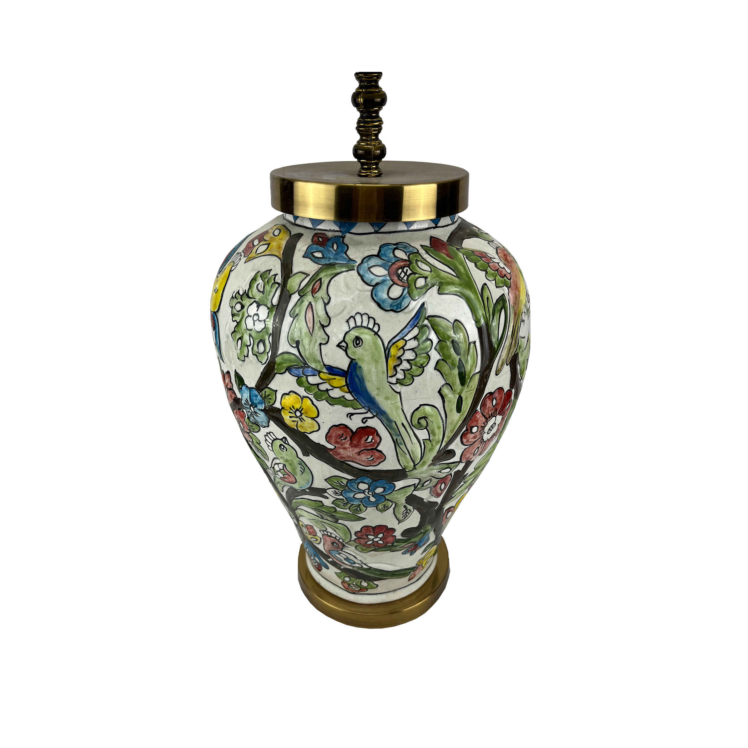Klassieke traditionele bloemrijke keramische vaaslamp – Handgemaakte accentlamp