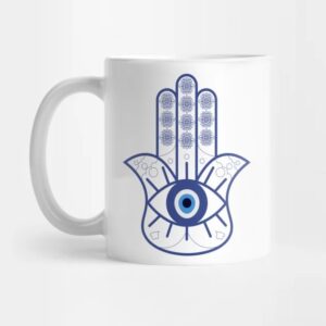 Islamitische Keramische Koffiemok – Blauw Hamsa Hand Patroon