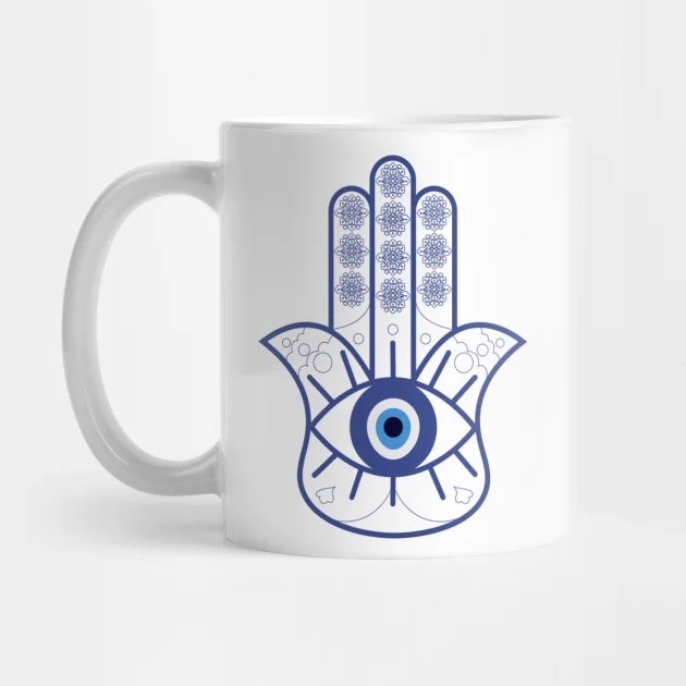Islamitische Keramische Koffiemok – Blauw Hamsa Hand Patroon