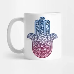 Islamitische Keramische Koffiemok – Oog & Hamsa Hand Patroon