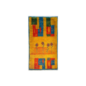 Handgeknoopt Perzisch Gabbeh tapijt – Abstract bloemenontwerp, Geel, Wol