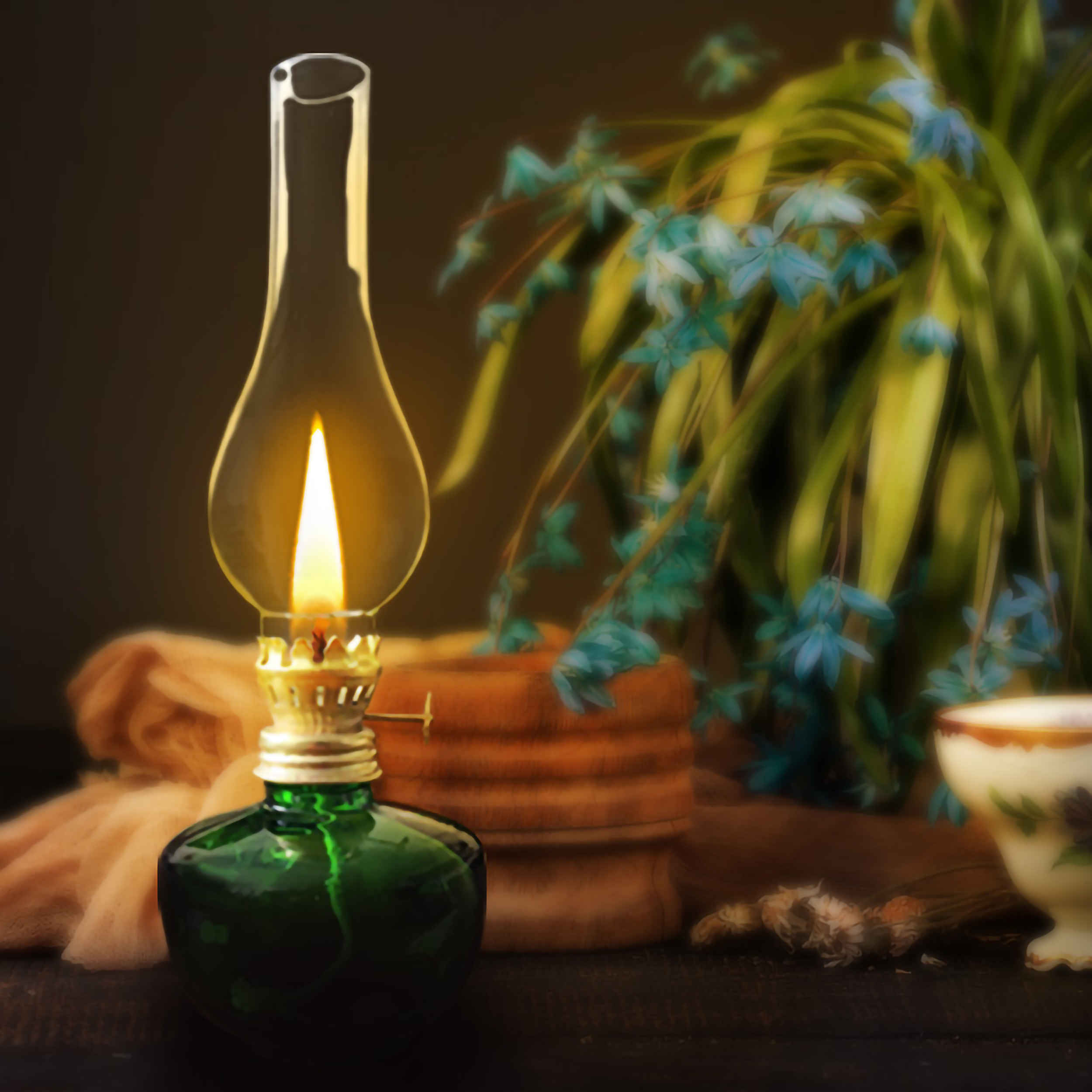 Glazen Kerosinelamp Vintage Design in Groen