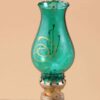 Glazen Kerosinelamp Vintage Bloemmotief Groen