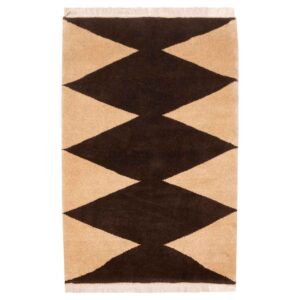 Handgeknoopt Perzisch minimalistisch Gabbeh tapijt – Geometrisch, Bruin, Wol