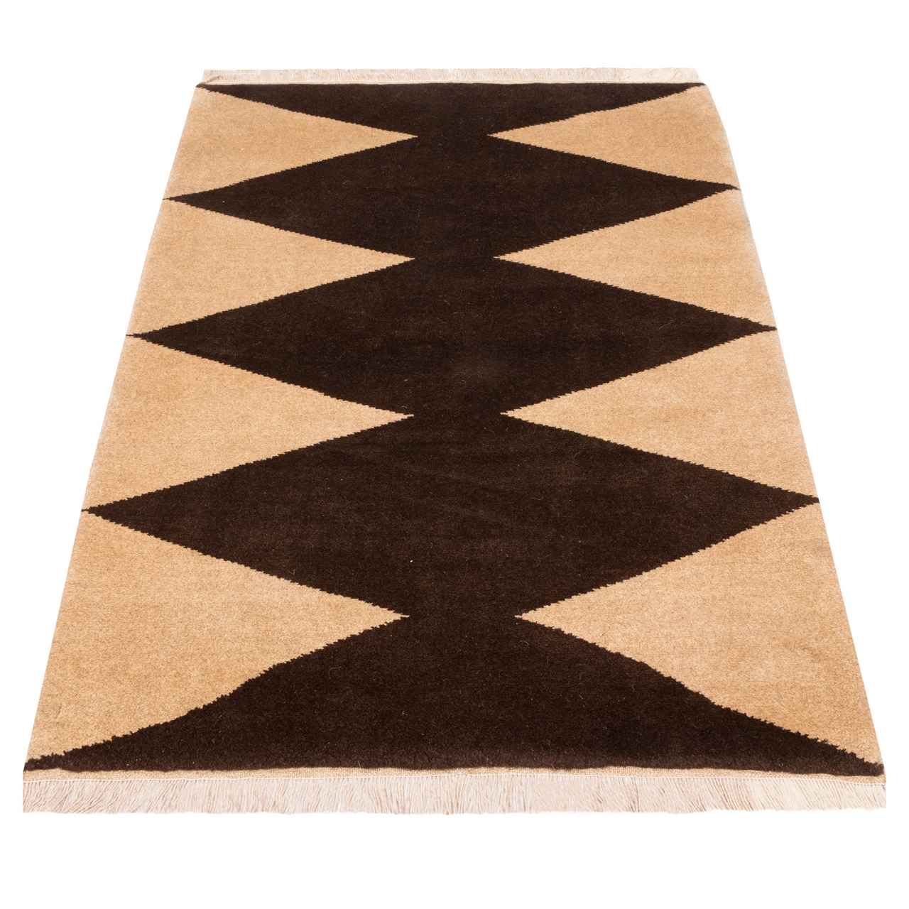 Handgeknoopt Perzisch minimalistisch Gabbeh tapijt – Geometrisch, Bruin, Wol