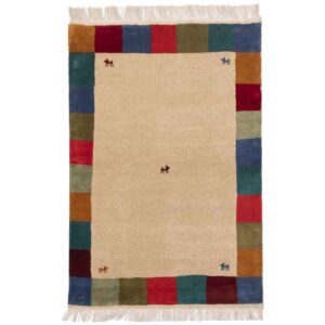 Echt handgeknoopt Perzisch minimalistisch Gabbeh tapijt – Met rand, Bruin, Wol