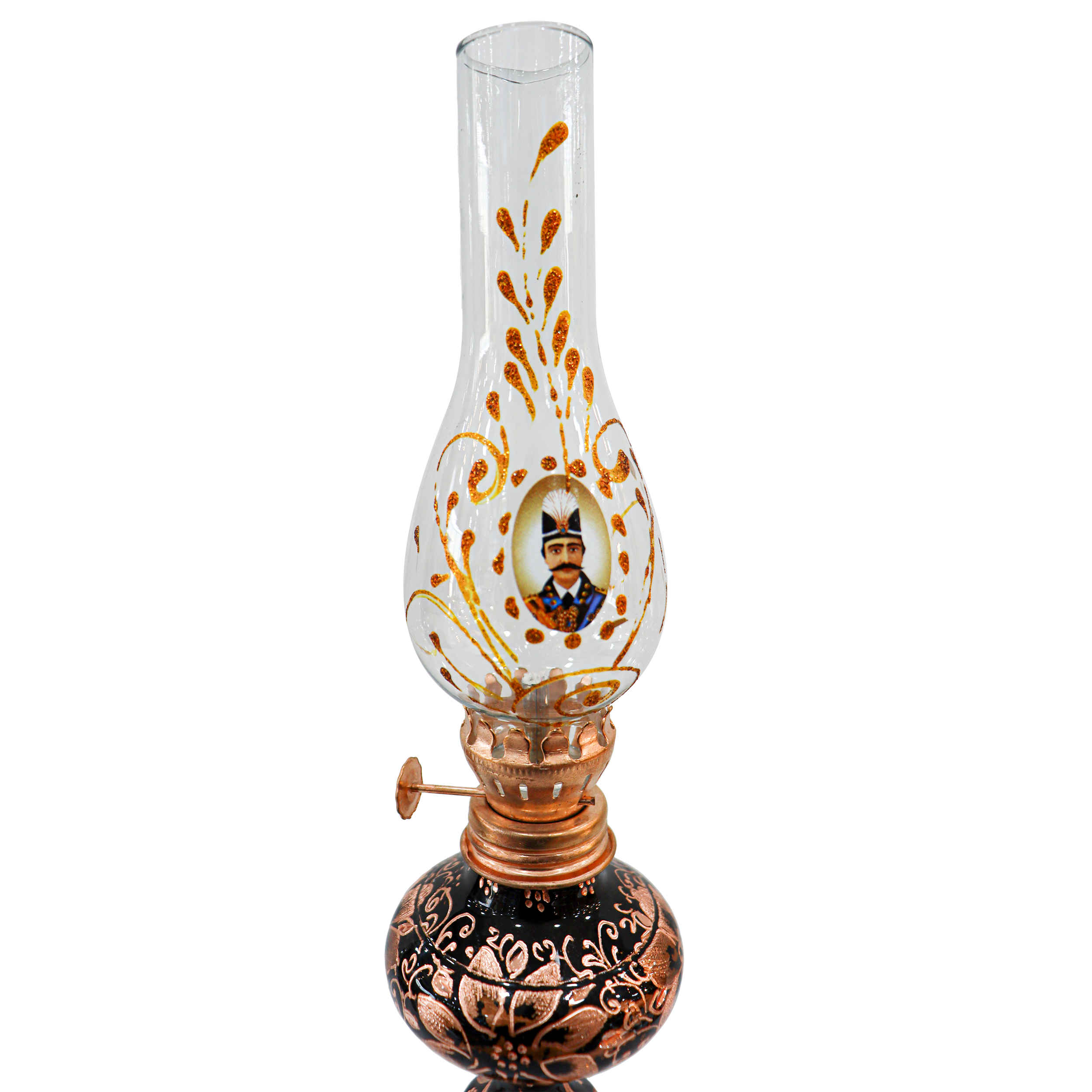 Handgegraveerde Perzische Koperen Olielamp met Sjah Abbasi Ontwerp (2x)