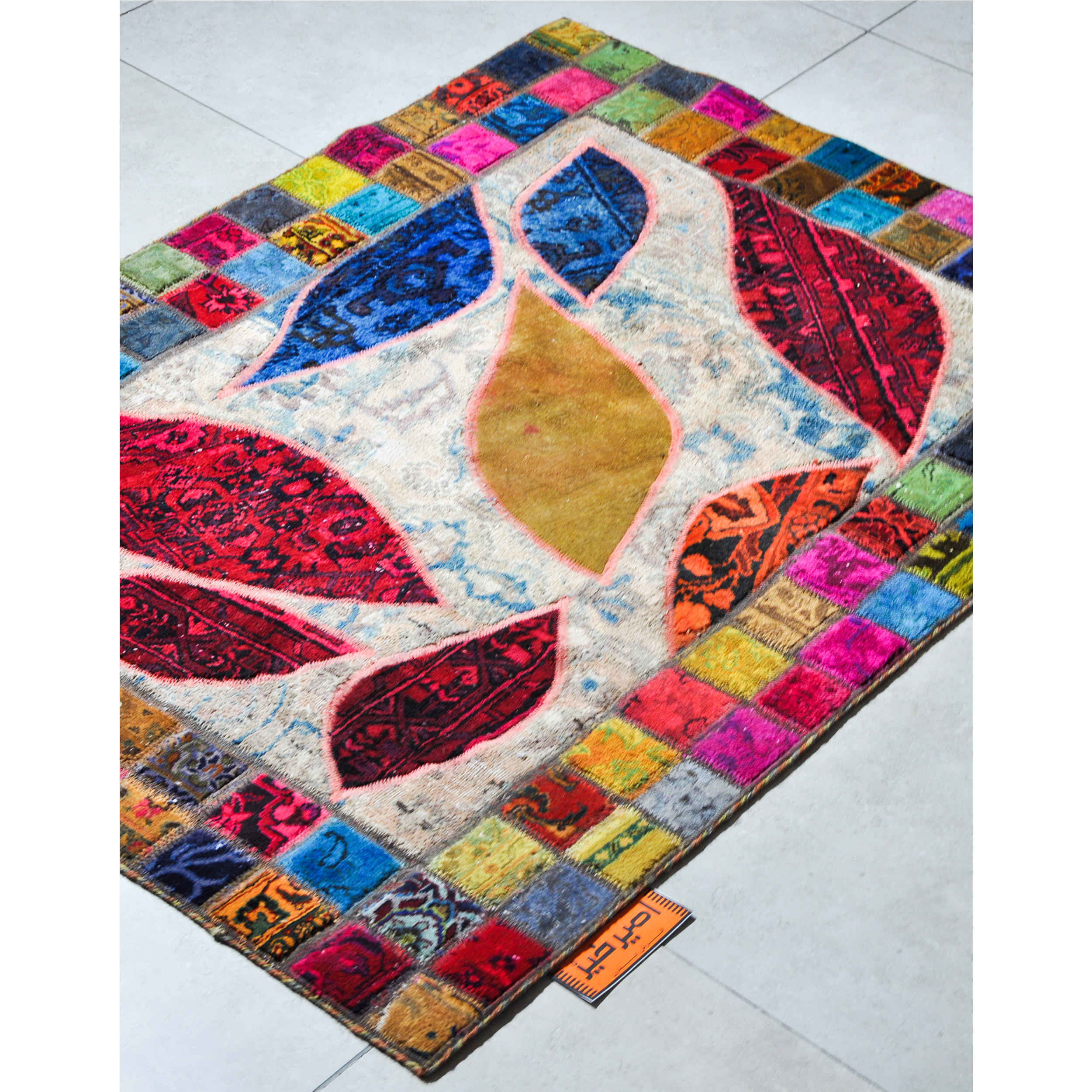 Perzisch Handgeknoopt Patchwork Tapijt Barg Riz