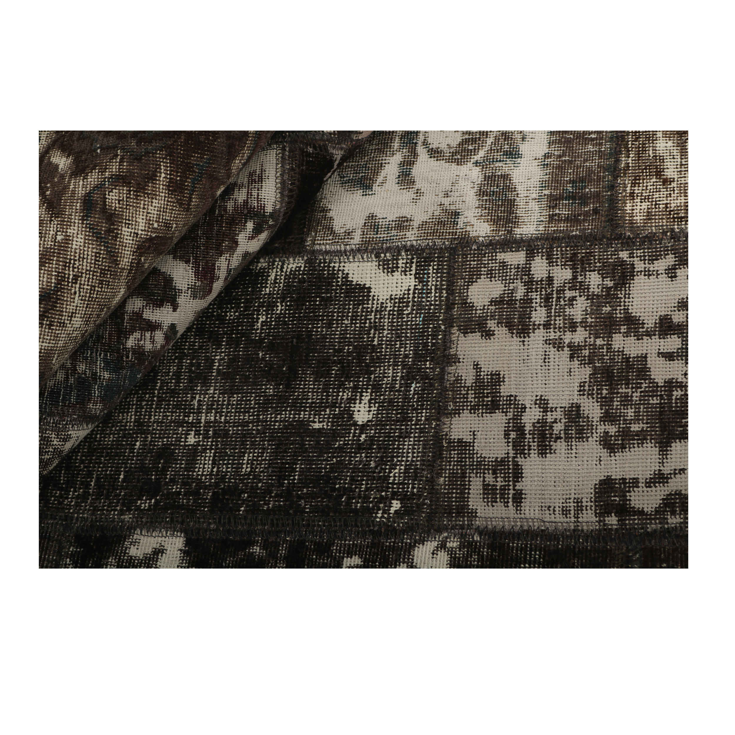 Vintage Perzisch Handgeknoopt Patchwork Tapijt Shadow Zwart