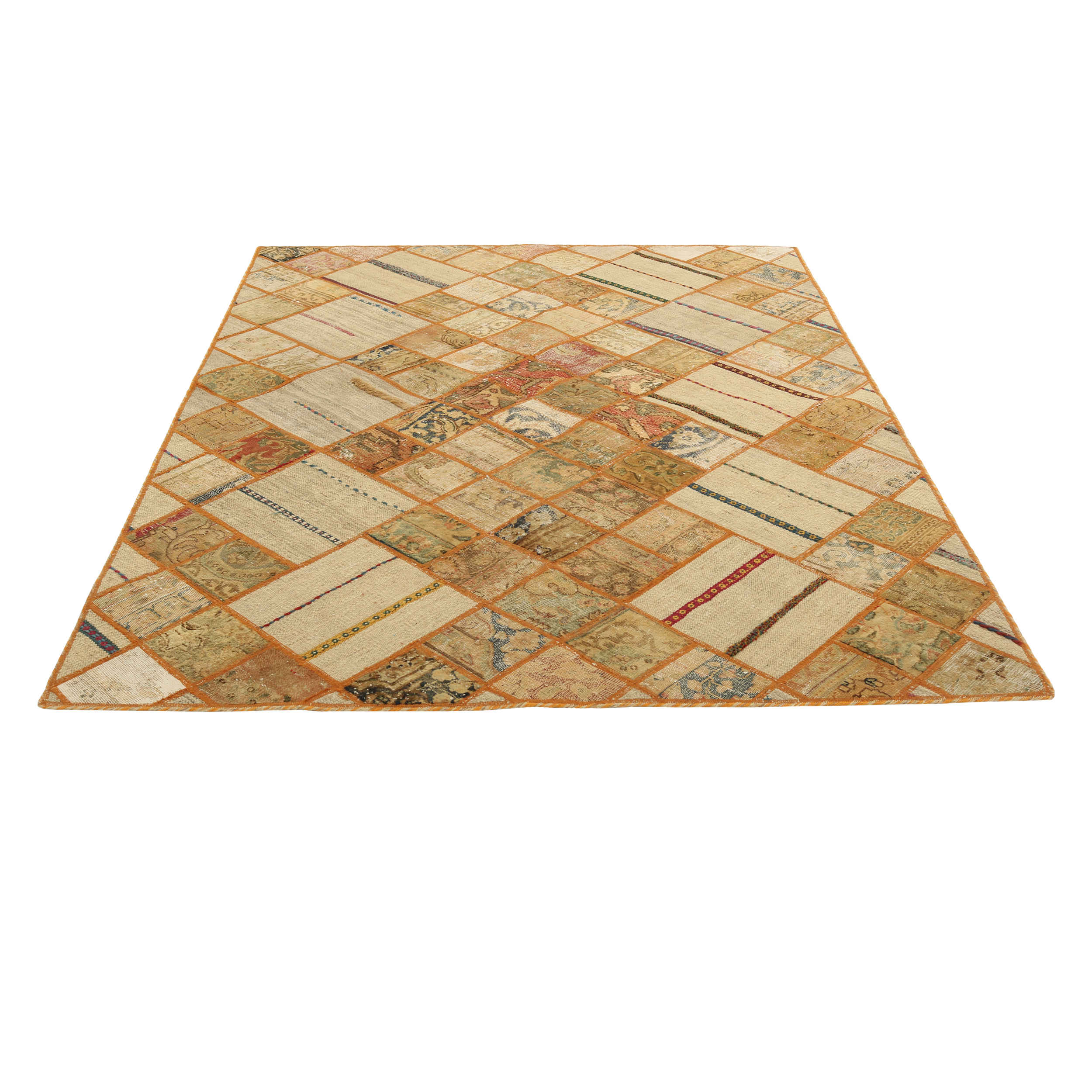 Vintage Perzisch Handgeknoopt Patchwork Tapijt Leila Lichtbruin