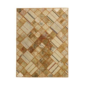 Vintage Perzisch Handgeknoopt Patchwork Tapijt Leila Lichtbruin