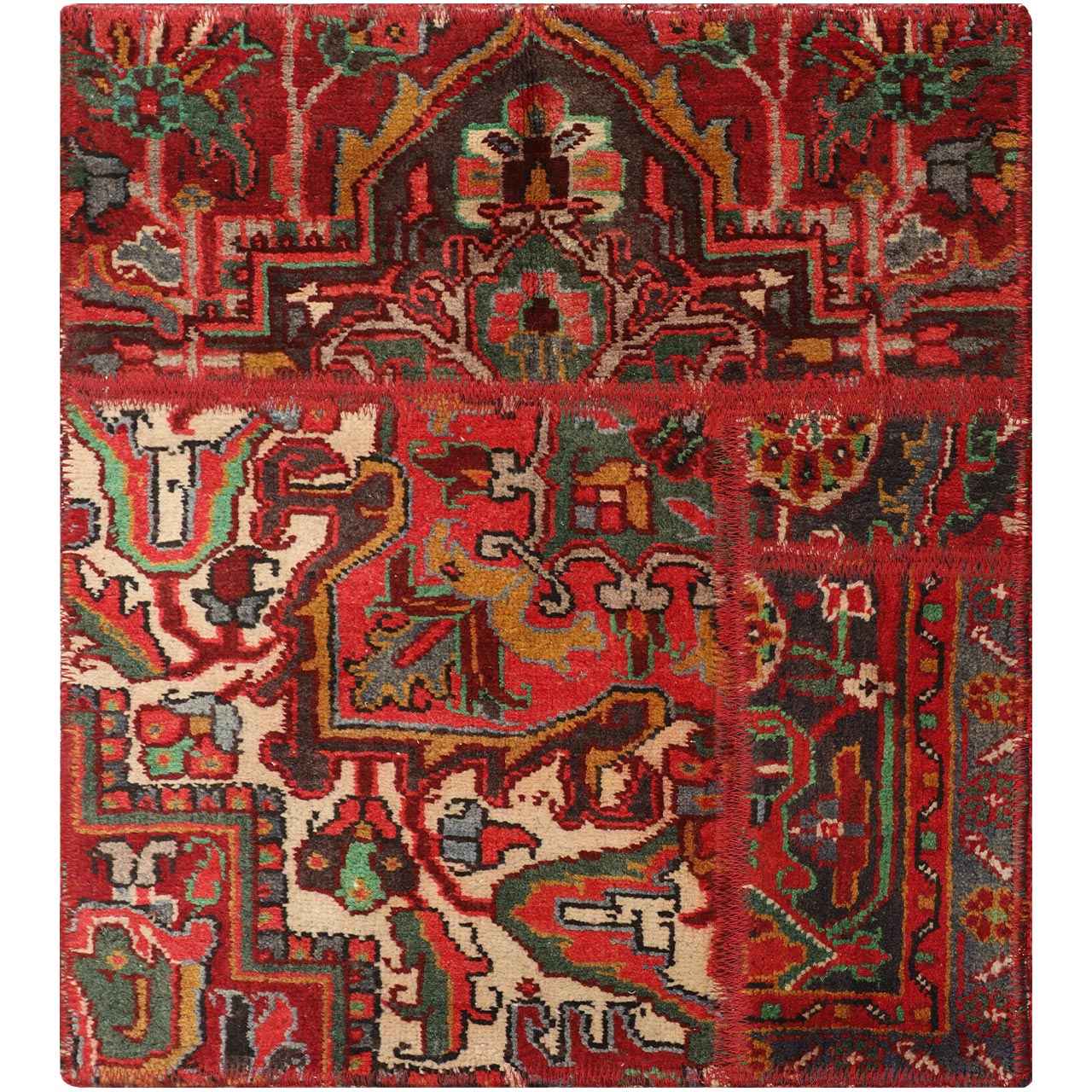 Vintage Patchwork Tapijt Baharan – Rood Katoen