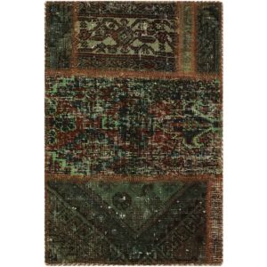 Vintage Perzisch Handgeknoopt Patchwork Tapijt Nasim Groen