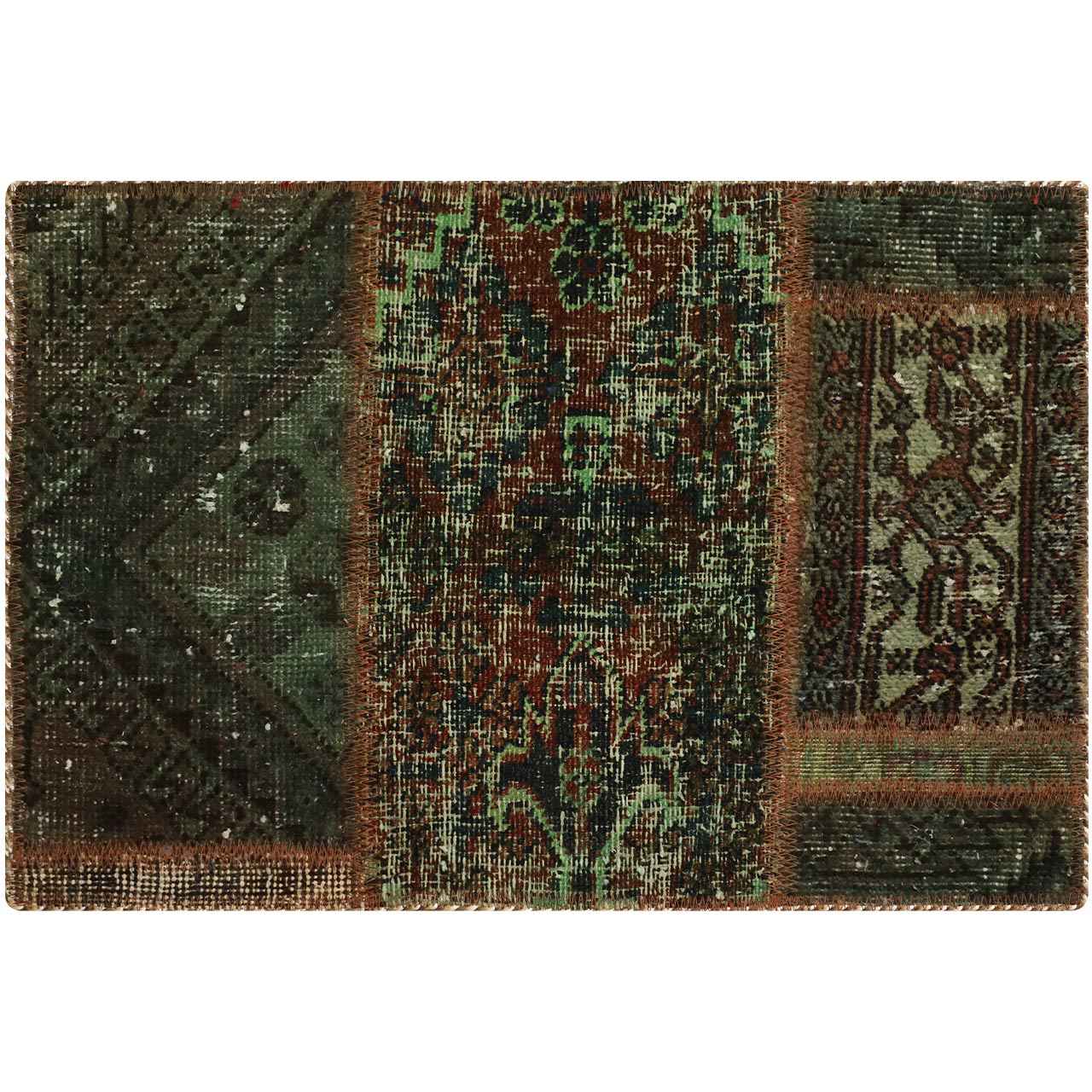 Vintage Perzisch Handgeknoopt Patchwork Tapijt Nasim Groen