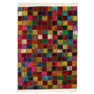 Vintage Perzisch Handgeknoopt Patchwork Tapijt Viervlak Rood