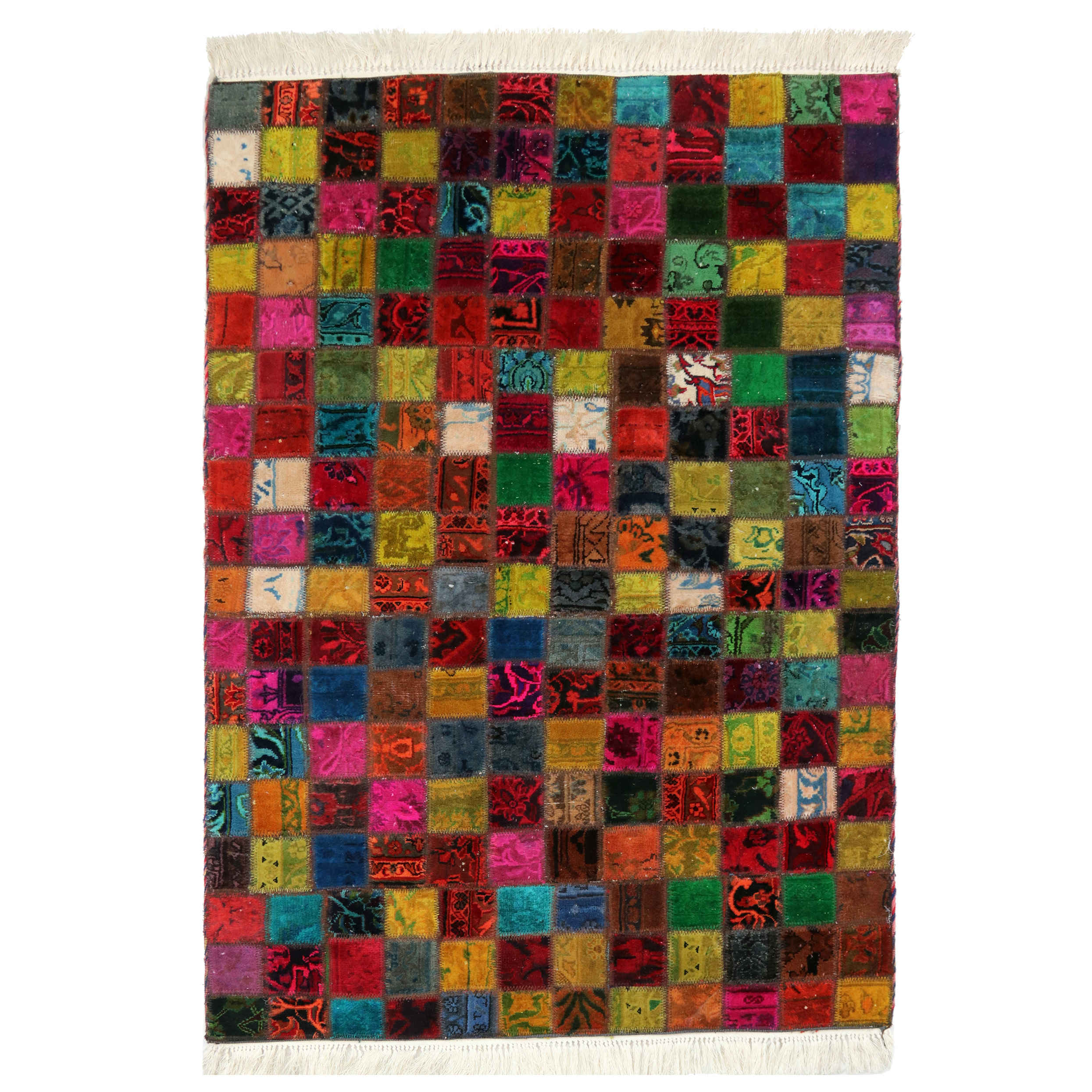Vintage Perzisch Handgeknoopt Patchwork Tapijt Viervlak Rood
