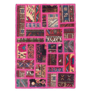 Vintage Perzisch Handgeknoopt Patchwork Tapijt Zinat Roze