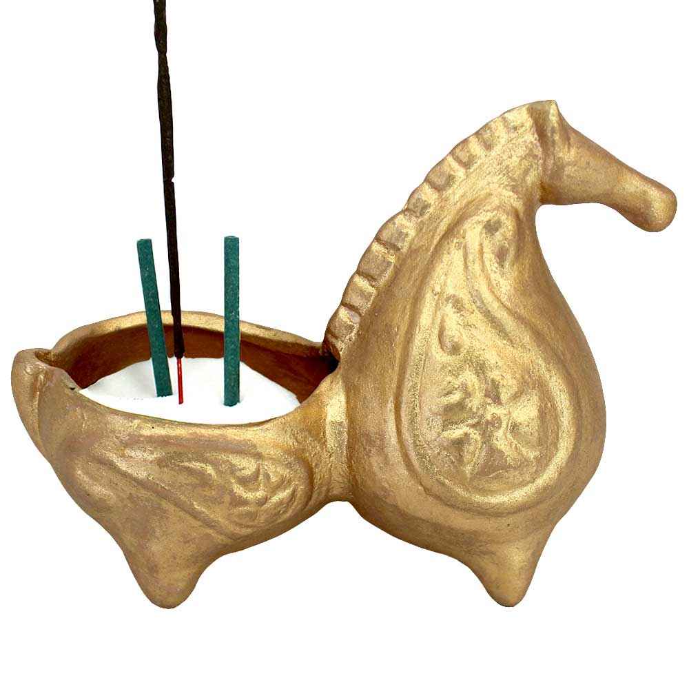 Handgemaakt Gouden Aardewerk Wierooksculptuur – Paard-ontwerp