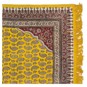 Perzisch Tafelkleed Isfahan Kalamkari — Model Artemis I — Handgemaakte Blokdruk Geel