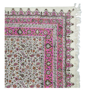 Perzisch Tafelkleed Isfahan Kalamkari — Model Artemis II — Handgemaakte Blokdruk Roze