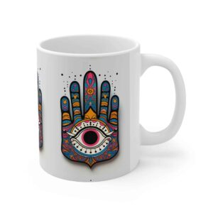 Islamitische Keramische Koffiemok – Kleurrijk Hamsa Hand van Fatima Patroon