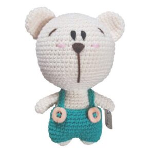 Handgemaakte Amigurumi Teddybeer – Wit & Turkoois