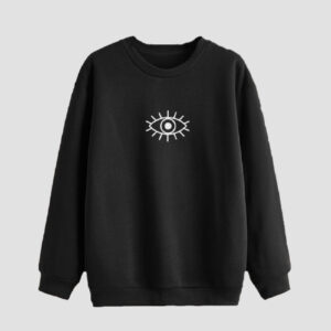 Heren Sweater met Ronde Hals Katoen Zwart Oogontwerp