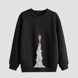 Heren Sweater met Ronde Hals Katoen Zwart Ruimteschip