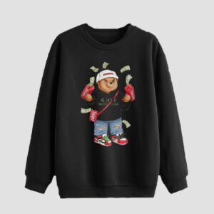 Heren Sweater met Ronde Hals Katoen Zwart Teddybeer
