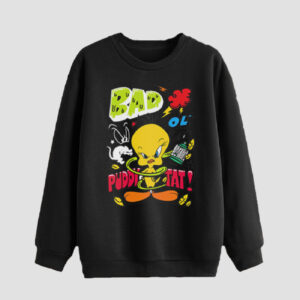 Heren Sweater met Ronde Hals Katoen Zwart Tweety Ontwerp