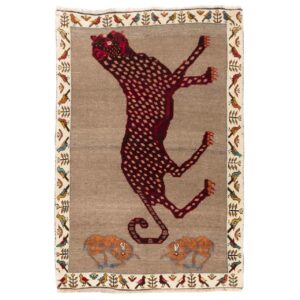 Origineel handgeknoopt Perzisch Gabbeh tapijt – Luipaard dierenmotief, Bruin, Wol