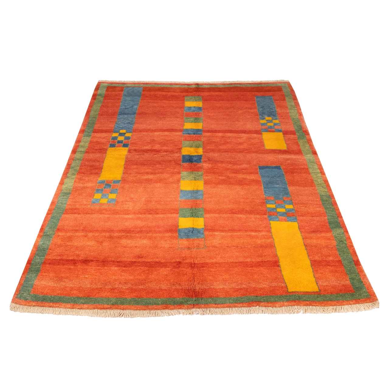 Authentiek handgeknoopt Perzisch minimalistisch Gabbeh tapijt – Geometrisch, Rood, Wol