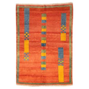 Authentiek handgeknoopt Perzisch minimalistisch Gabbeh tapijt – Geometrisch, Rood, Wol